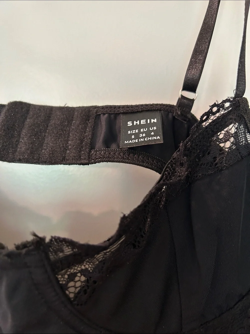 SHEIN Black Lace-Trim Bustier Bodysuit